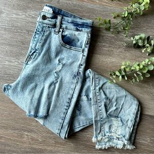 Cello Distressed Cropped Fray Bottom Skinny Jeans